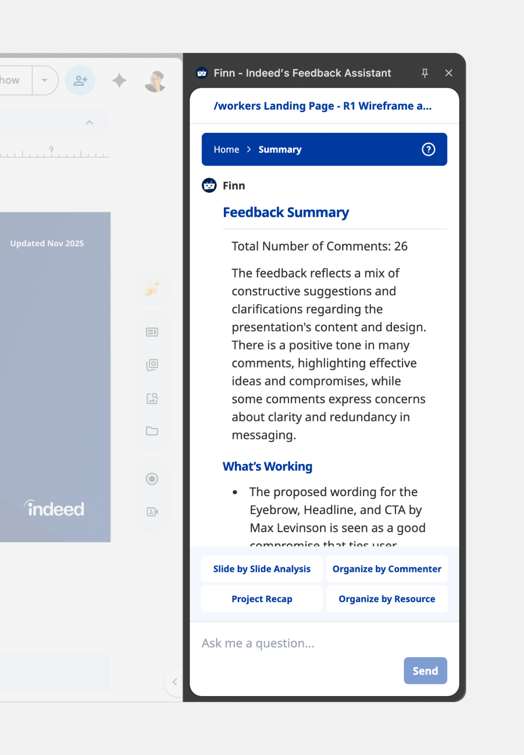 Finn's organized feedback summary