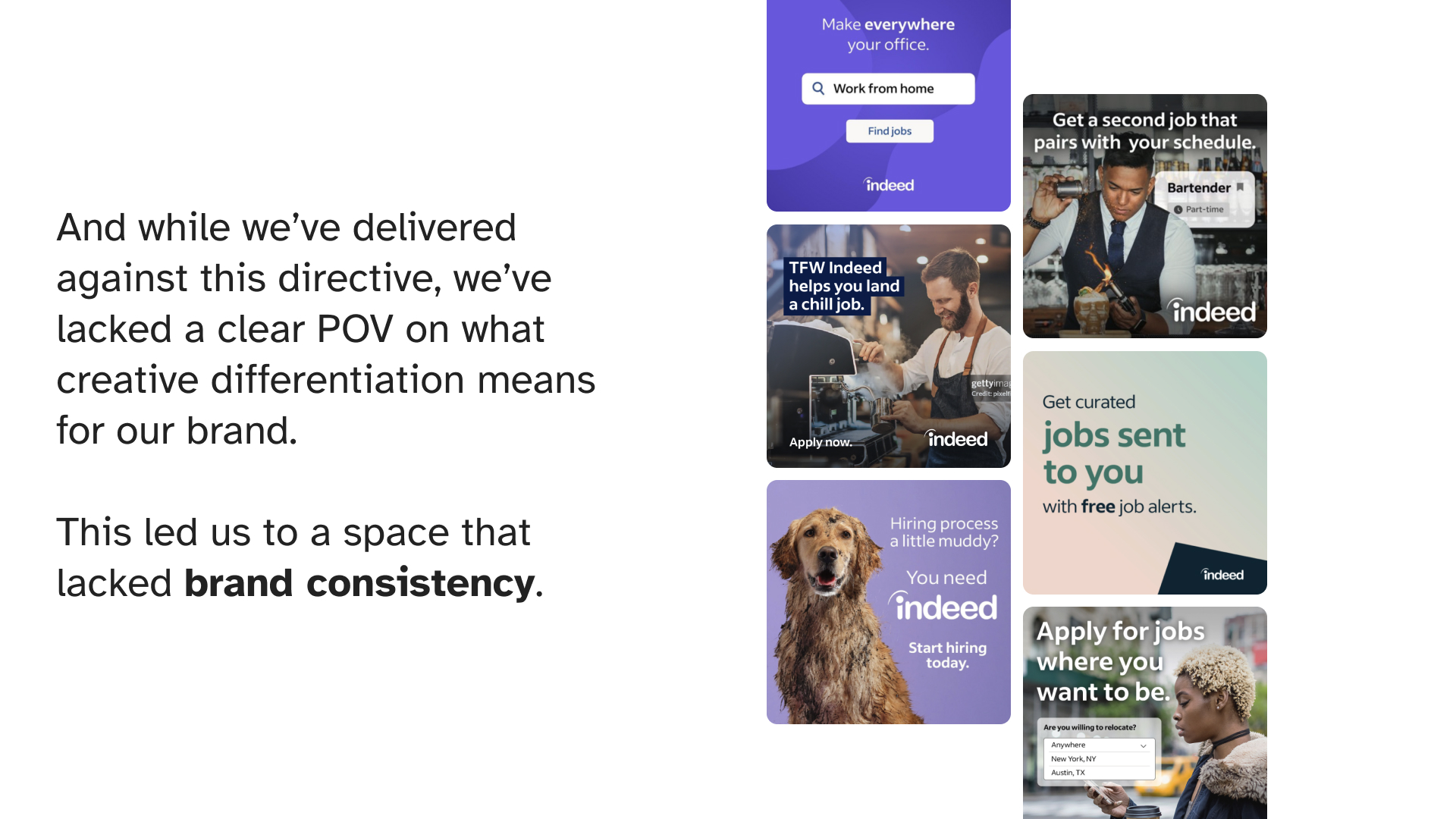 Examples of inconsistent ad creative before the design system