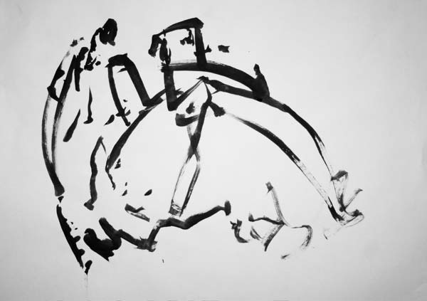 An ink drawing made with IDA: bold curved strokes layered over each other.