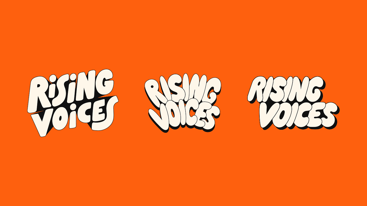 Additional views of the Rising Voices visual identity and filmmaker portraits